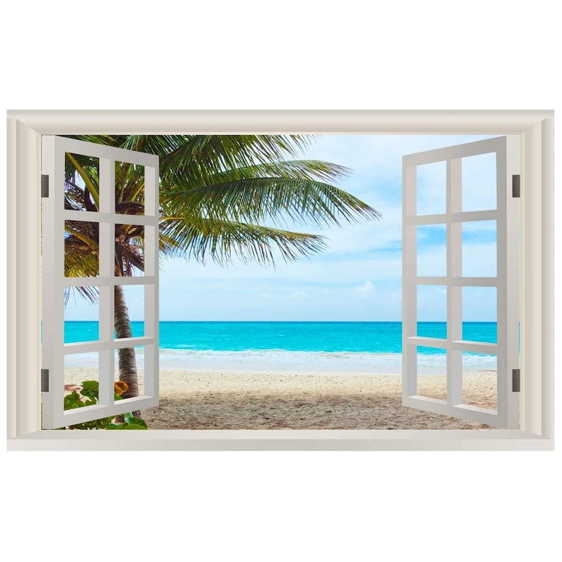 Wall Decal Beach Stickers 3D Window Wall Decal Ocean Beach Etsy
