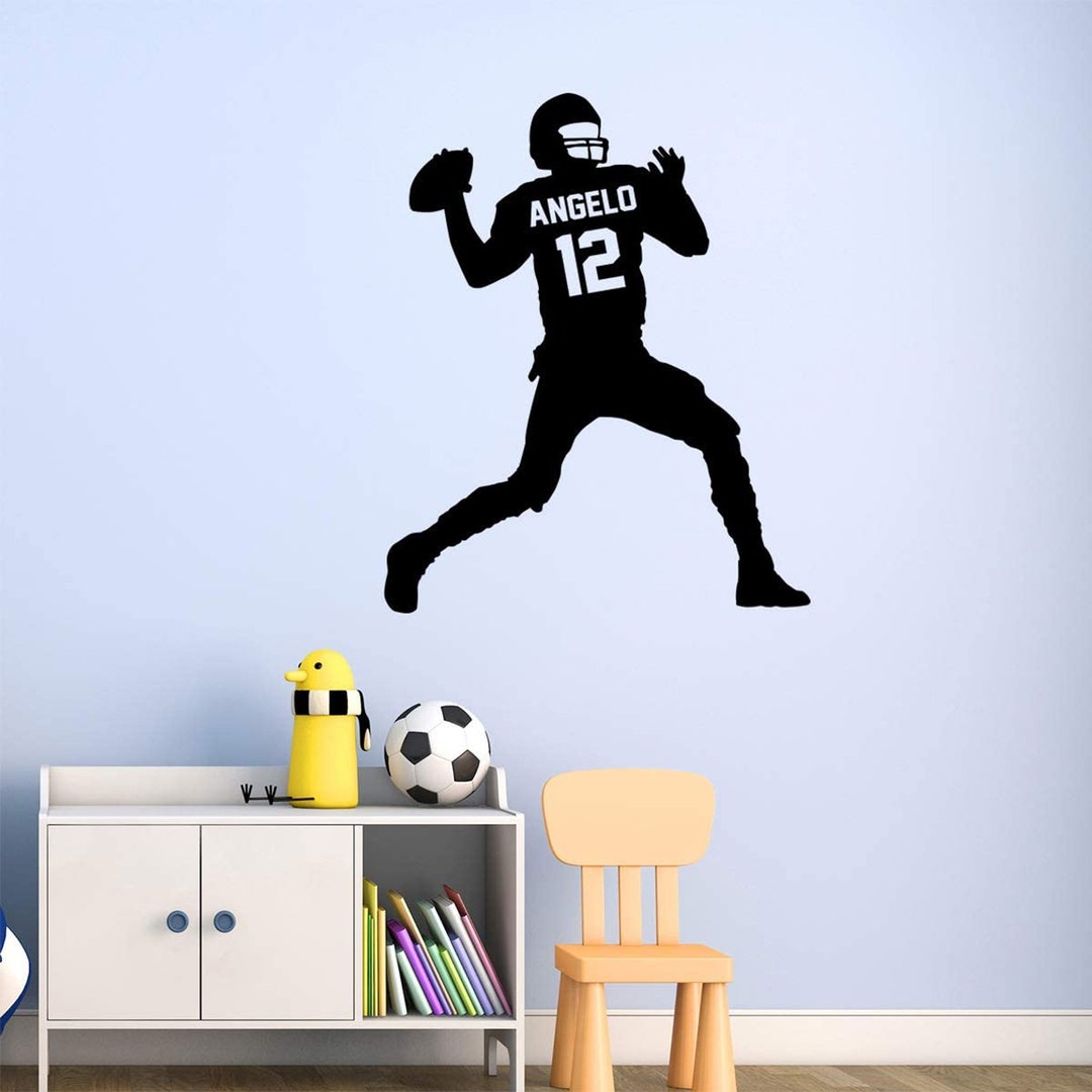 Custom Football Wall Decal Quarterback Wall Stickers Personalized Boys Room Name Football Player