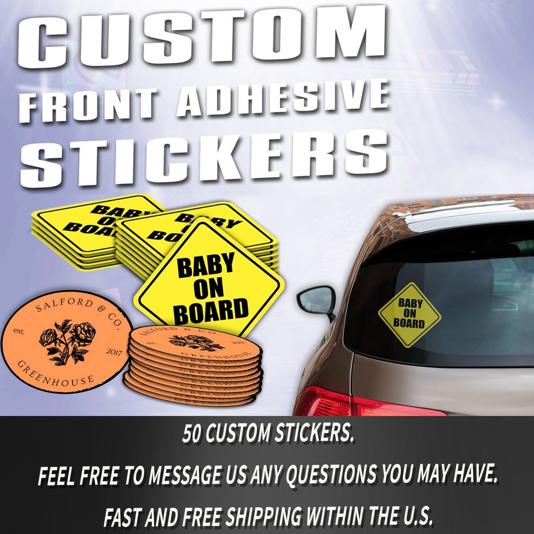 50 Custom Logo Vinyl Stickers – Front Adhesive, Business Decals - Etsy