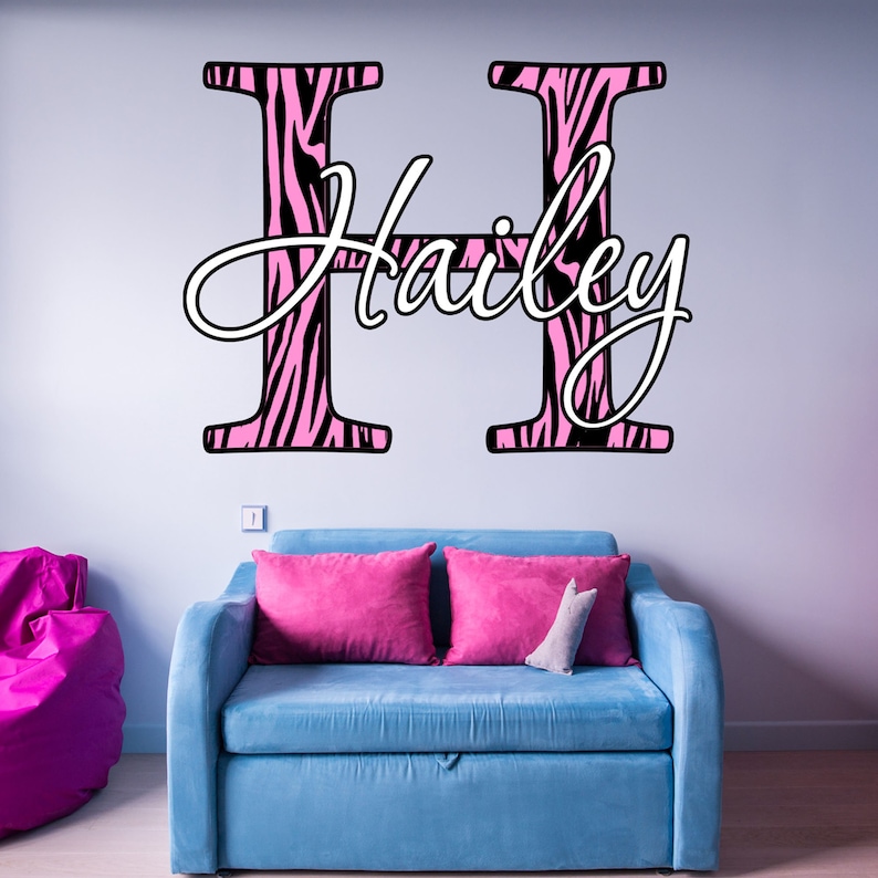 Custom Name Decal Zebra Print Monogram Wall Decals - Etsy