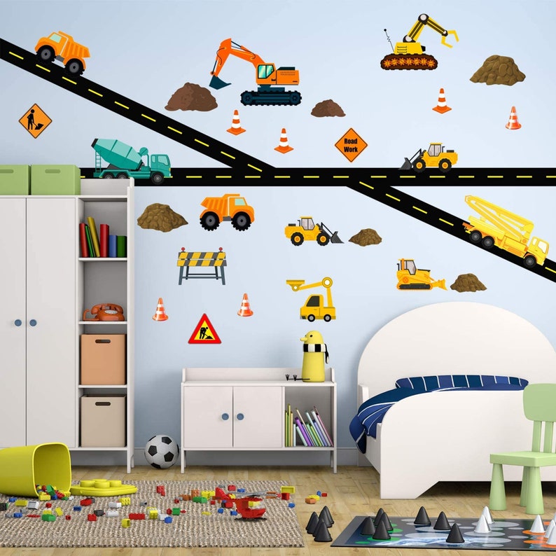 Construction Wall Decals Boys Room Heavy Machinery Vehicle Etsy