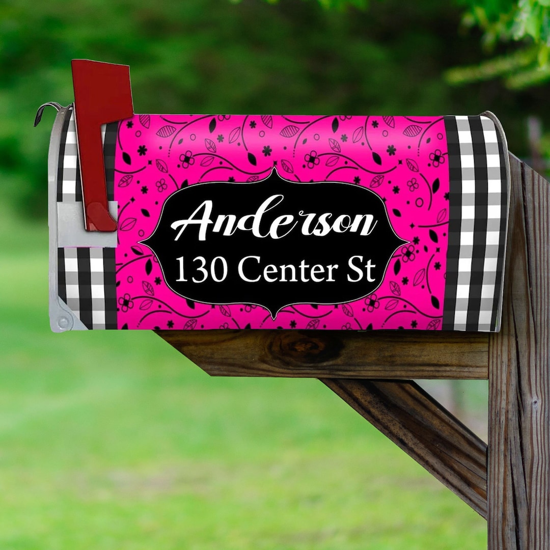 Custom Mailbox Cover Personalized Name and Address Plaid VWAQ