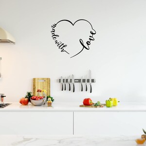 Décoration murale de cuisine - Sticker mural en vinyle Made with Love - Stickers muraux citation de famille (VWAQ)