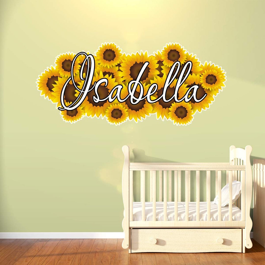 Custom Name Sunflower Wall Decal - Personalized Girls Room Flowers ...