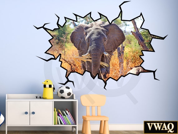3d elephant wall sticker safari animal decor 3d wall decal | etsy
