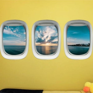 VWAQ Airplane Window Vinyl Stickers | 3D Ocean View Wall Decals - PPW45