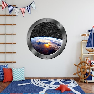 3D Round Porthole Wall Decal - Space Theme Vinyl Sticker In Small, Medium, Large Sizes - View #3