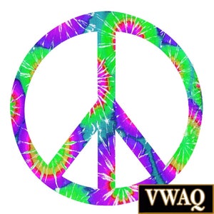 Tie Dye - Rainbow Peace Sign Wall Decal - Groovy Hippie Love - Retro Peel and Stick Reusable Fabric material Sticker - VWAQ-PC2