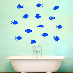 VWAQ School of Fish Wall Stickers Pack of 14 Vinyl Decals V2 Blue