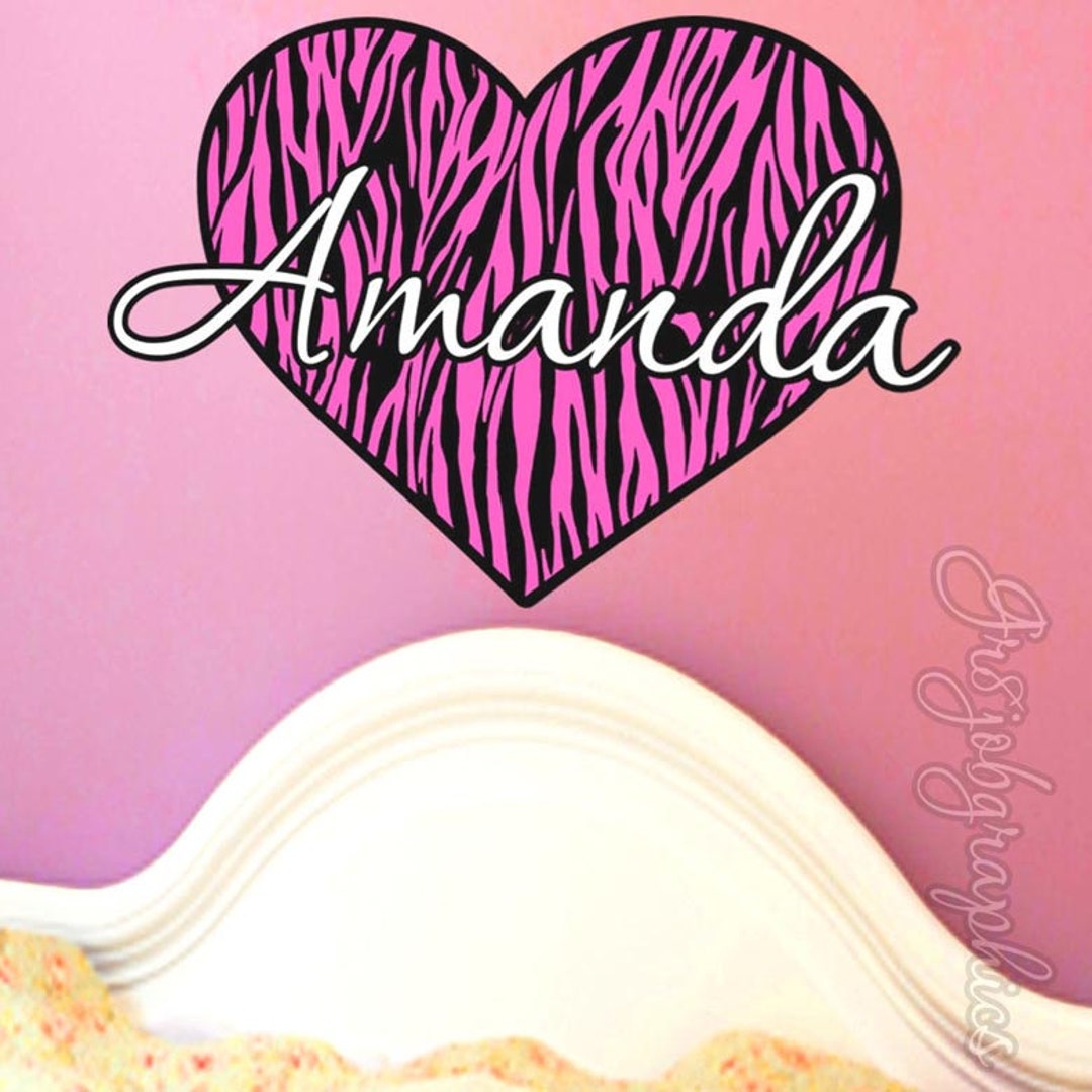 Custom Name Decal Zebra Print Girls Room Heart Sticker - VWAQ GH4 - Etsy