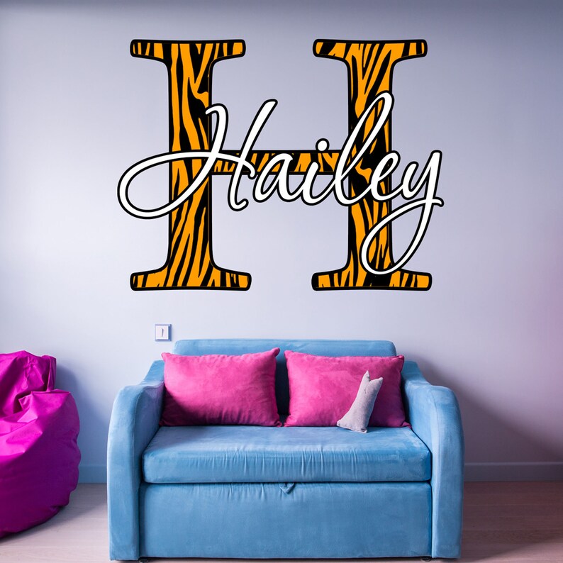 Custom Name Decal Zebra Print Monogram Wall Decals - Etsy