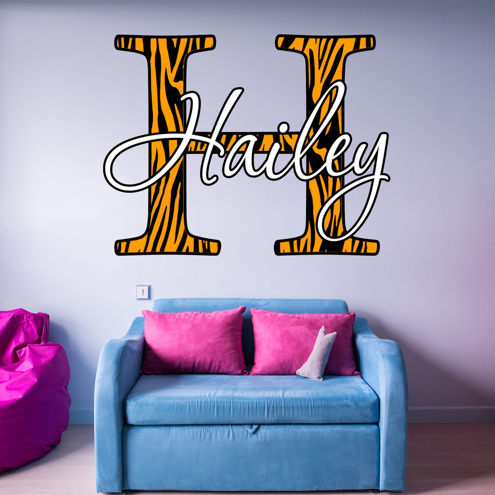 Custom Name Decal - Zebra Print Monogram Wall Decals - Personalized ...