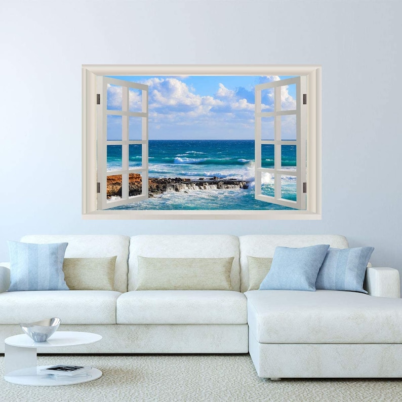 Beach Wall Decal Ocean 3D Beach View Window Mural Sticker Etsy