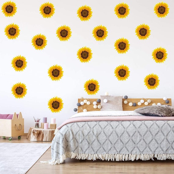 Large Wall Stickers Decalmile Watercolor Sunflower Wall Decals Yellow Flower Garden Floral Wall Art Stickers Bedroom Living Room TV Background Wall Decor Purple Wallpaper