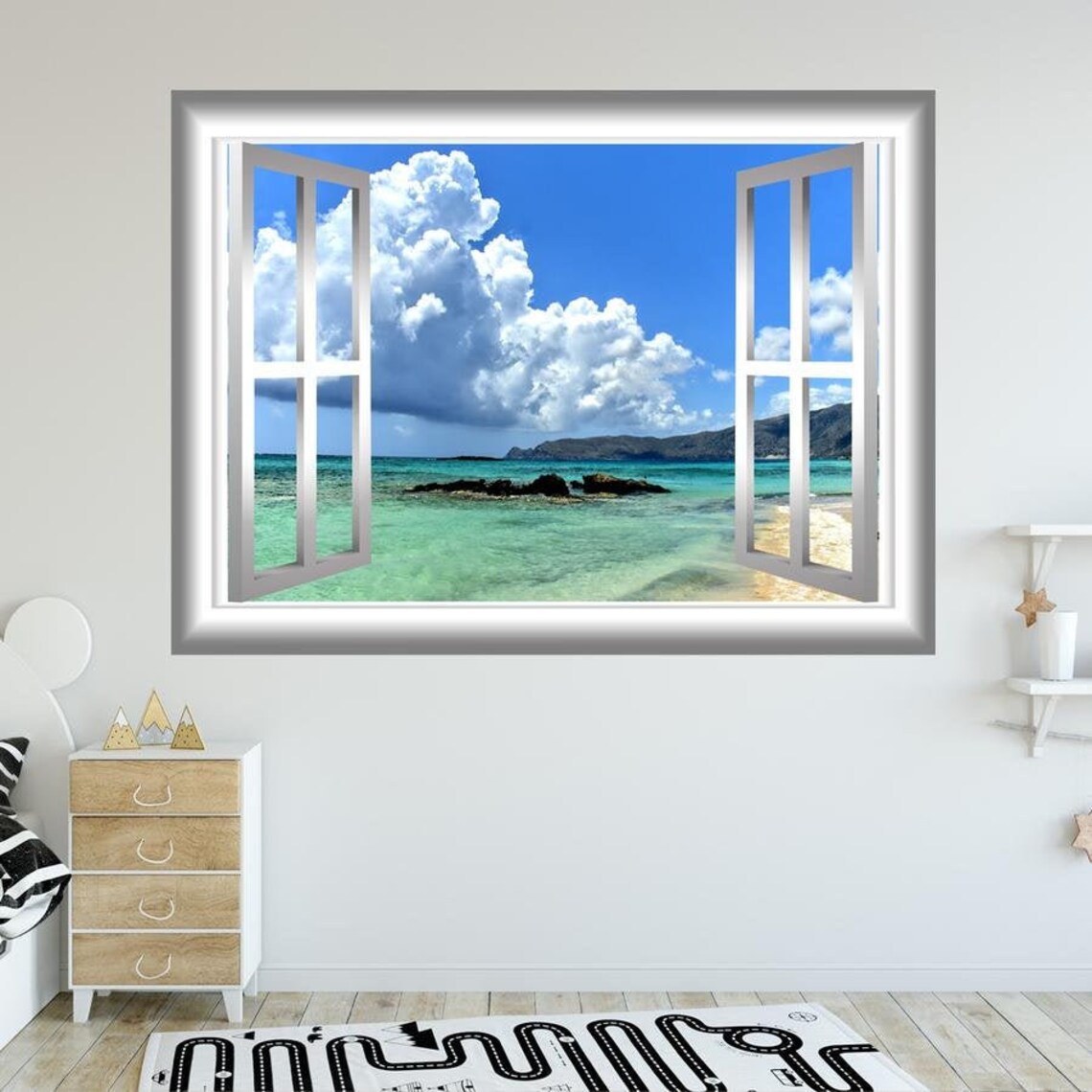 Beach Wall Decal Window Mural Clouds in the Sky Window Frame Etsy