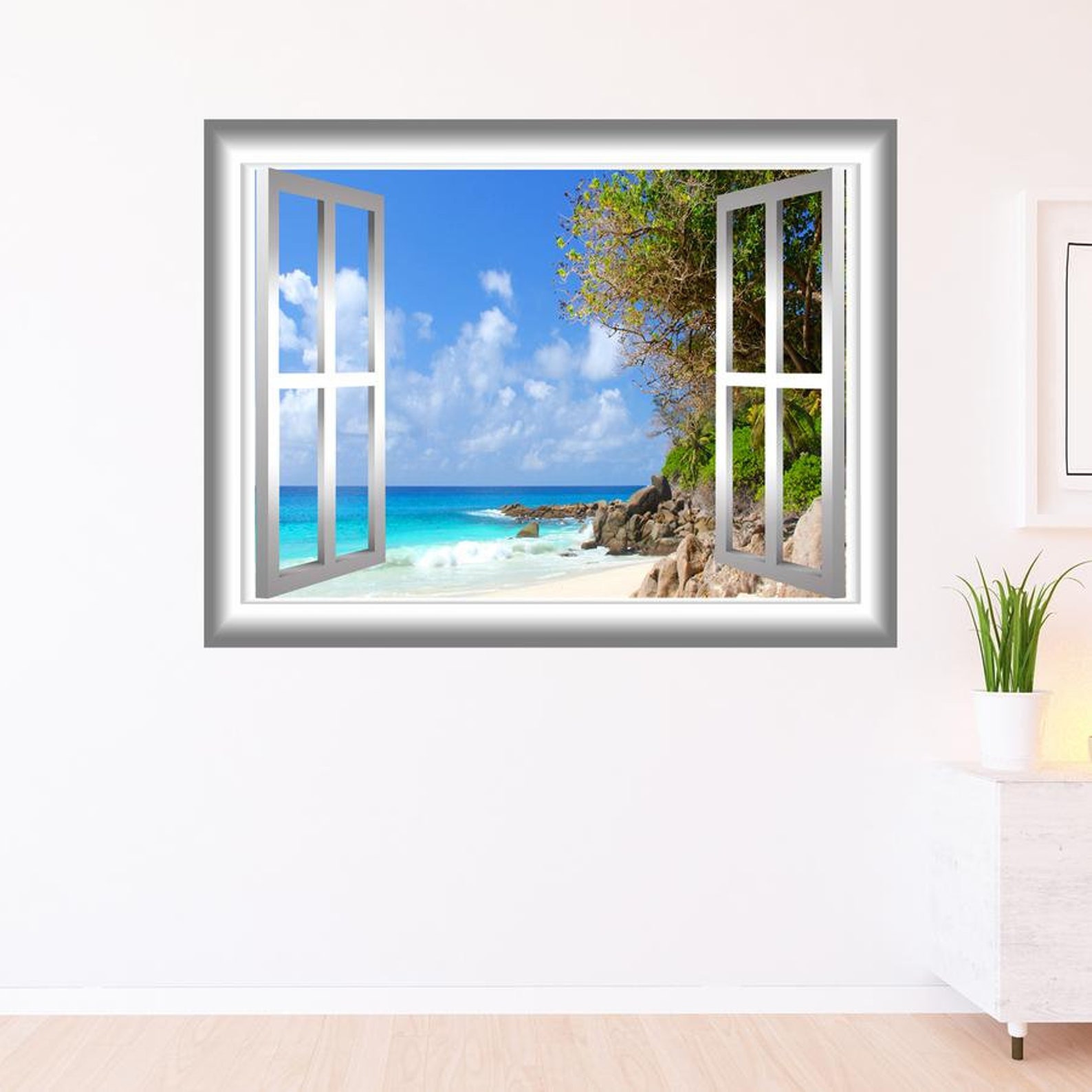 Beach Wall Decal Coastline 3D Beach Wall Mural Window Frame Etsy