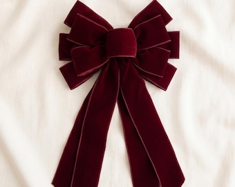 Laço grande de veludo para decoração de Natal, tecido bordô para artesanato, ideal para guirlandas e embrulhos de presentes.