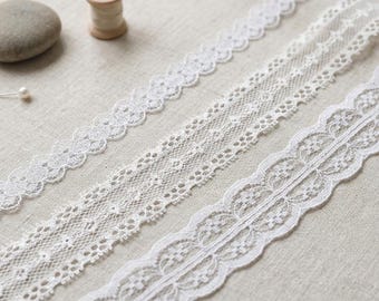 Cinta de encaje floral blanca de 50 yardas, ribete de encaje de estilo vintage para costura, adornos de prendas y manualidades.