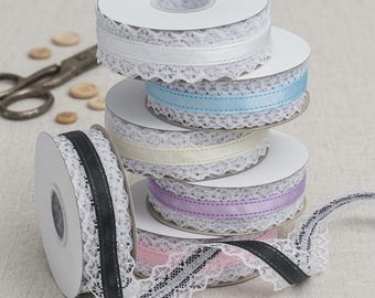 Lazo de cinta de encaje de poliéster de 3 cm, tela decorativa de estilo vintage para pinzas para el cabello y prendas de vestir DIY.