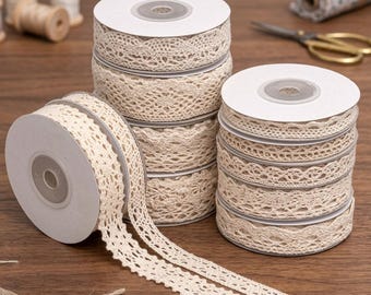 Ribete de encaje beige para costura, cinta de ganchillo vintage para manualidades de ropa y envoltura de regalos.
