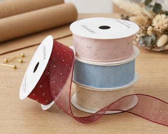 Garniture de ruban en organza transparent, strass, 10 m, tissu en mousseline de soie scintillant pour noeuds DIY et emballage cadeau