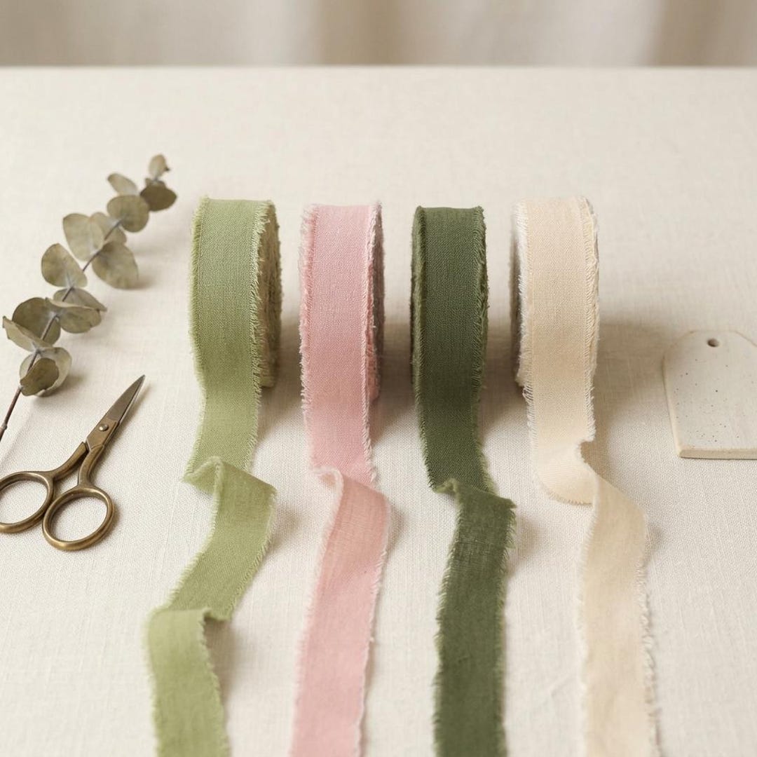 Linen Rivet Binding 2cm Cotton Linen Frayed Edge Ribbon, Rustic Boho Gift Wrapping and ...