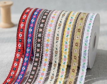 Cinta decorativa floral de 10 yardas y 1 cm, cinta colorida estilo cottagecore para costura y decoración de prendas de vestir DIY.