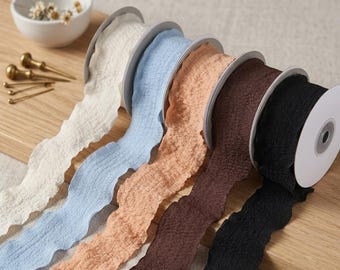 Cinta de organza con volantes de 4 cm, tela con borde texturizado estilo cola de sirena para arreglos florales y envoltura de regalos.