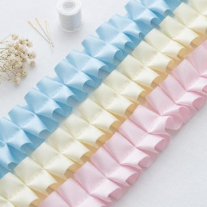 Cinta plisada de poliéster de doble cara de 2,5 cm, cinta con volantes para costura, manualidades y embalaje floral.