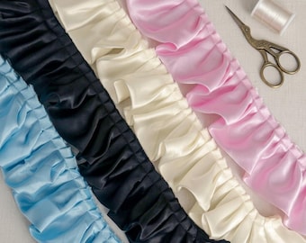Bordure en ruban de satin à volants de 5 cm, bordure en dentelle plissée pour la couture, vêtements de bricolage et projets de décoration intérieure