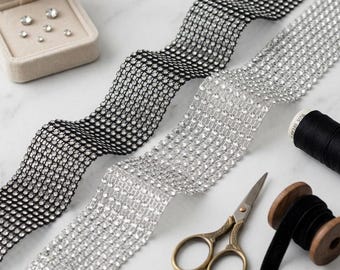 Cinta de malla de diamantes de imitación de 24 filas, cinta de diamantes de cristal flexible para decoración de bodas y manualidades de moda DIY.