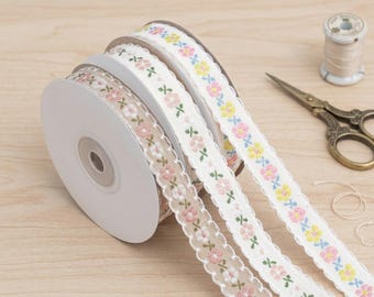 Cinta decorativa floral pequeña de 9 metros para accesorios para el cabello, cinta de tela estilo vintage, manualidades y envoltura de regalos.