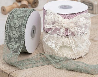 5 yardas de aplique de encaje floral, cinta de malla bordada para accesorios de cabello y adornos de ropa hechos a mano.