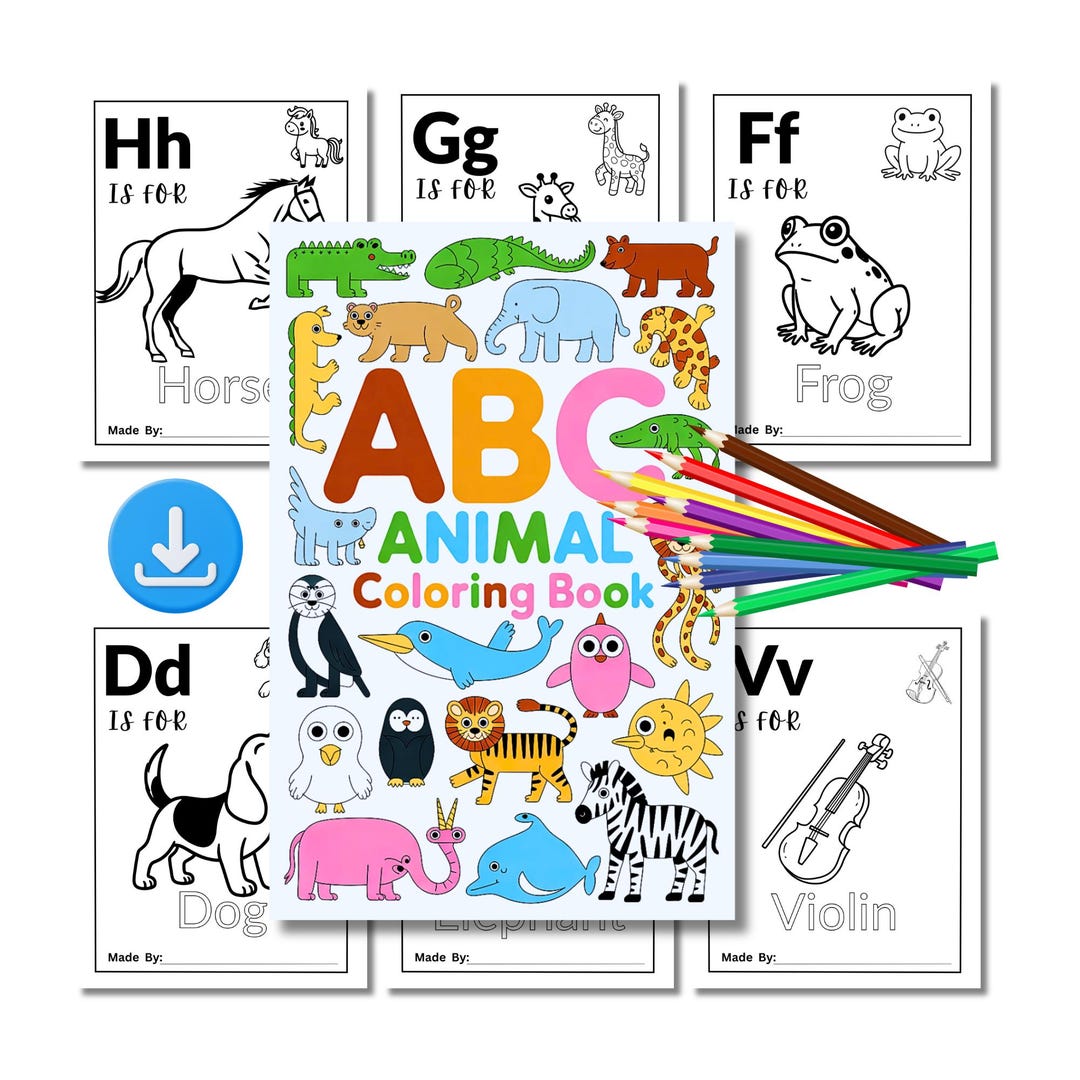 Libro para colorear del alfabeto de animales ABC para niños pequeños ...