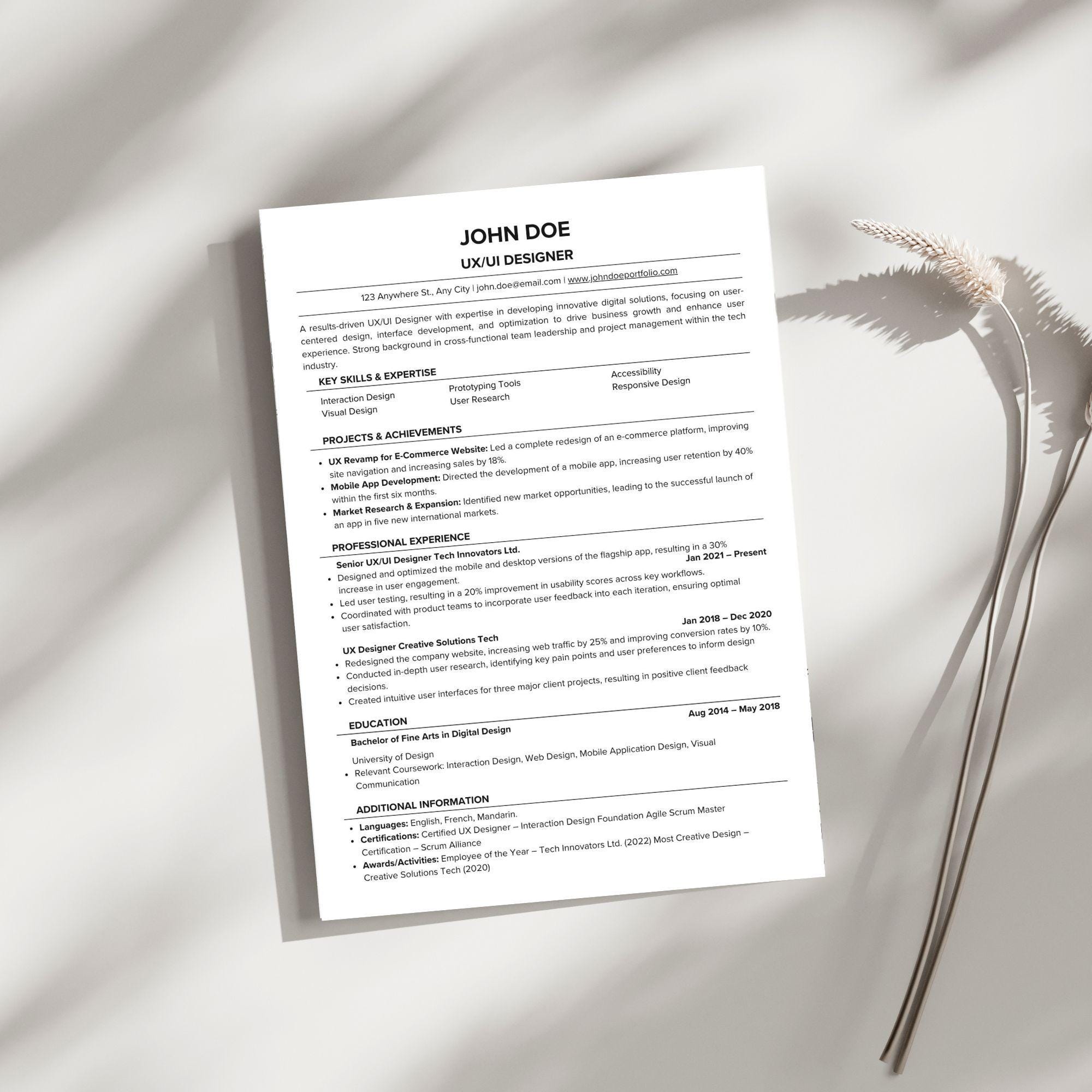 ATS Friendly Resume Template Canva Editable CV (instant Download) - Etsy