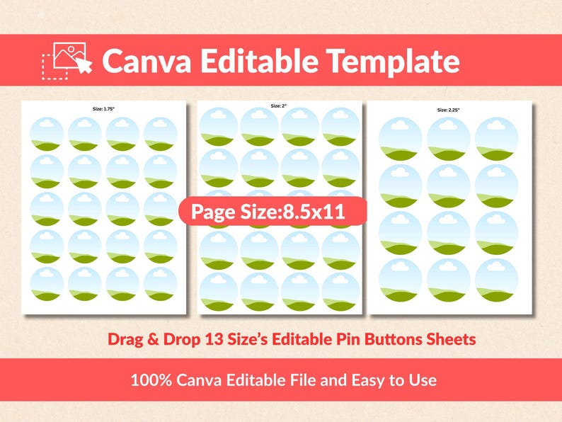 Button Pin Template Bundle | Editable Canva Frames | Blank Pinback ...