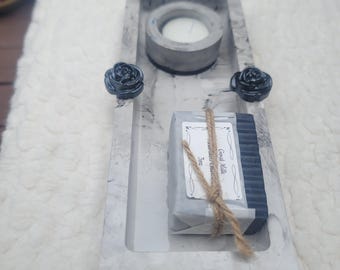 Bath Tray with Goat milk soap and tea light 4x10"
