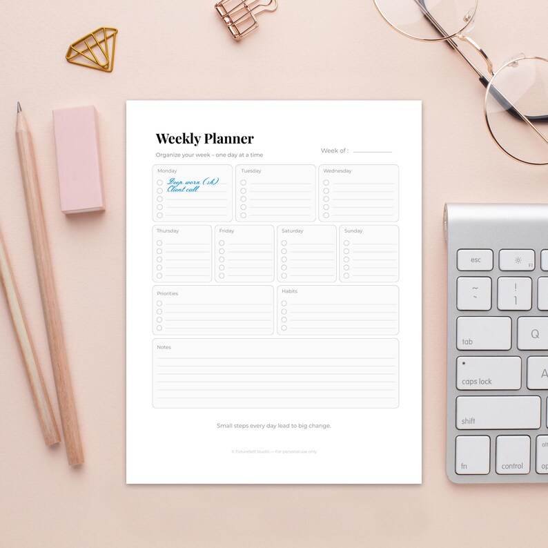 Minimal Weekly Planner Printable | Undated Organizer (digital Download ...