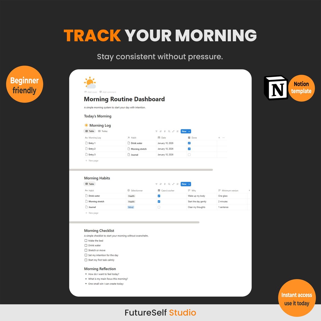 Simple Morning Routine Notion Template | Habit Tracker Dashboard ...