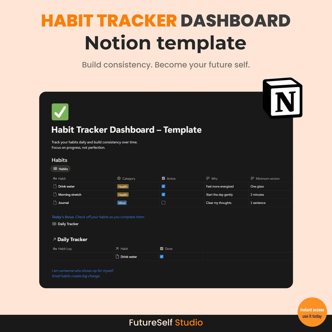 Notion Habit Tracker Template | Daily Dashboard (digital) - Etsy