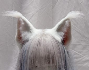 Orejas blancas de gato Maine Coon, color personalizado disponible, kit de cosplay de piel sintética para gatos