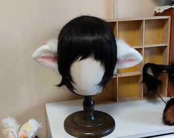 Kit de orejas y cola de oveja, oveja para cosplay, orejas de oveja esponjosas, piel sintética, personalizable.