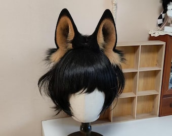 Conjunto de orejas y cola de pastor alemán marrón, para cosplay, orejas peludas, cola esponjosa, piel sintética, personalizable.