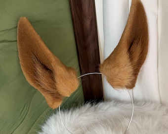 Diadema con orejas de caballo, personalizable, para cosplay, marrón, peludas y de piel sintética.