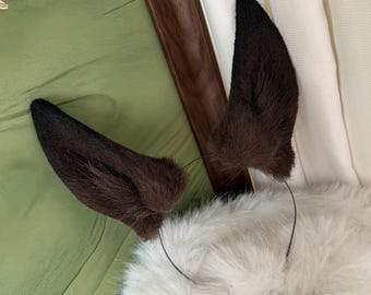 Diadema con orejas de caballo, personalizable, para cosplay, marrón, peludas y de piel sintética.