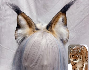 Diadema/horquillas con orejas de lince salvaje, color personalizado, kit de cosplay de piel sintética con orejas de lince