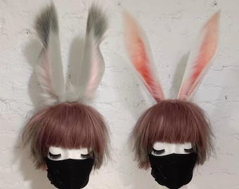 Diadema con orejas de conejo grandes, personalizable, para cosplay, orejas de conejo blancas y rosas esponjosas, diadema con orejas de conejo grises, piel sintética.