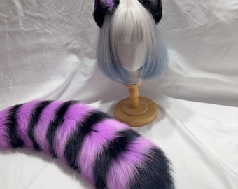 Kit de orejas y cola de mapache, personalizable, para cosplay, cola de mapache a rayas, diadema con orejas de mapache y piel sintética.
