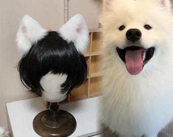 Diadema con orejas de samoyedo blanco, para cosplay, orejas peludas, piel sintética, personalizable.