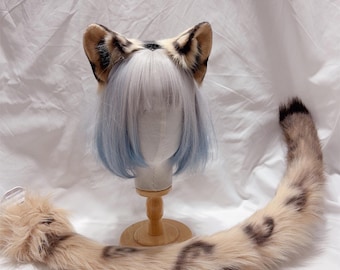 Conjunto de orejas y cola de jaguar, color personalizado disponible, kit de cosplay de piel sintética de jaguar, pantera y guepardo.